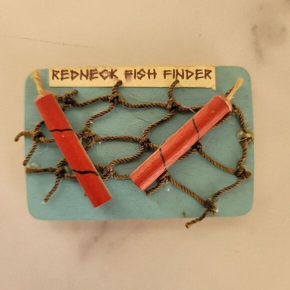 Redneck fish finder fridge magnet dynamite funny comedy wooden - Picture 1 of 5